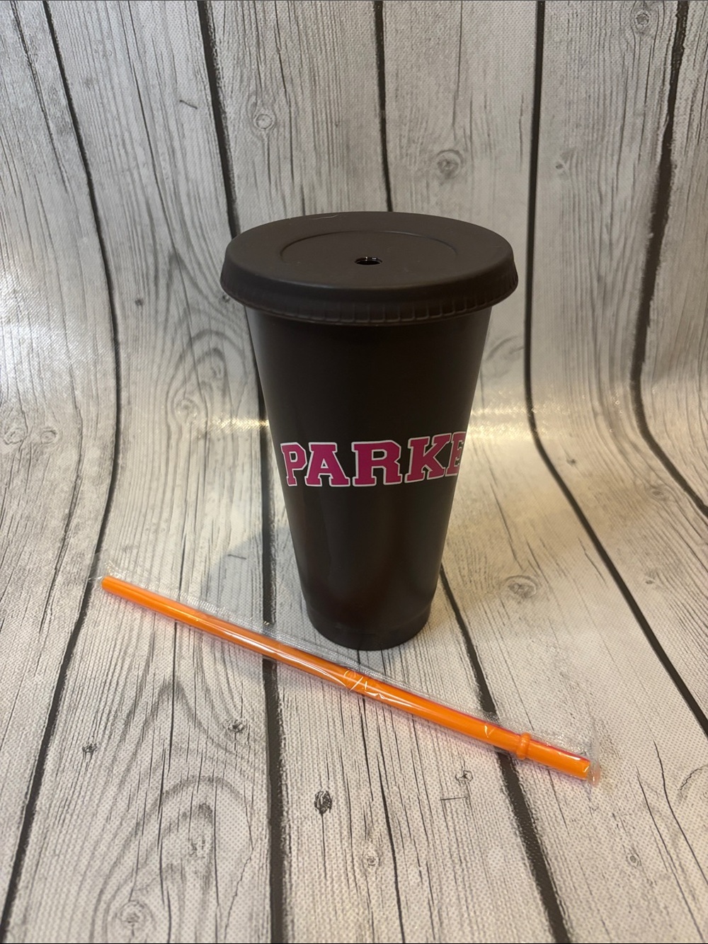 Parke Dunkin collab espresso with Pink PARKE Logo drinkware